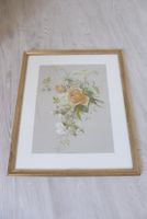 Chrom-Lithografie - Gelbe Rose im Goldrahmen handvergoldet