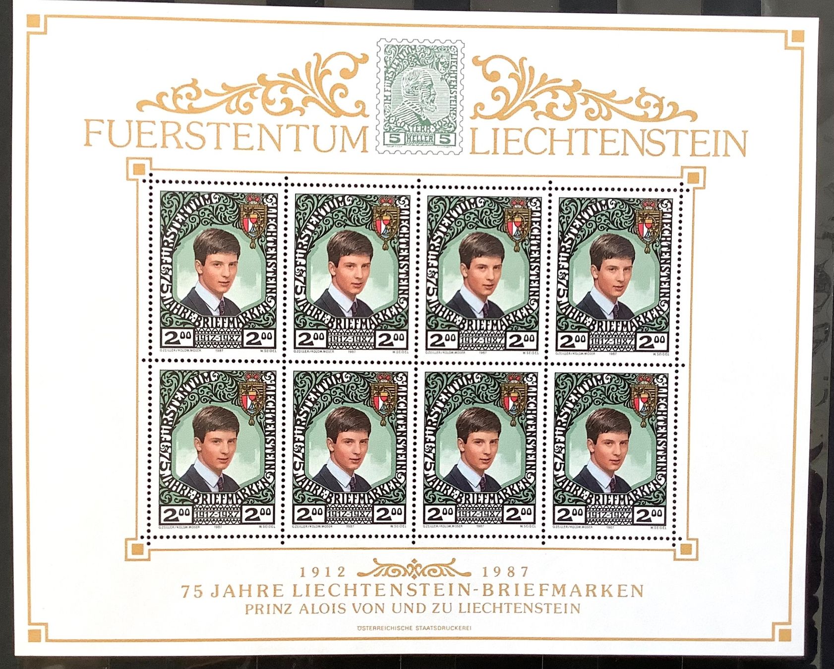Alle Briefmarken: 1987 Liechtenstein  Kleinbogen Prinz Alois ** – Neu (gemäss Beschreibung) aus Liestal von Skunk02