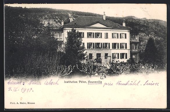 Cartoline postali: AK Neuveville, Institution Péter, 1910 – Usato da Berlin venduto da bartko-reher