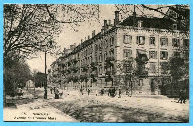 Cartoline postali: Neuchâtel 1910 - Avenue du Premier Mars – Usato da Opfikon venduto da Prophila