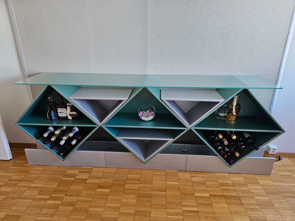 Designer Weinregal Sideboard mit Glasplatte und Bartisch (Gebraucht) in ...