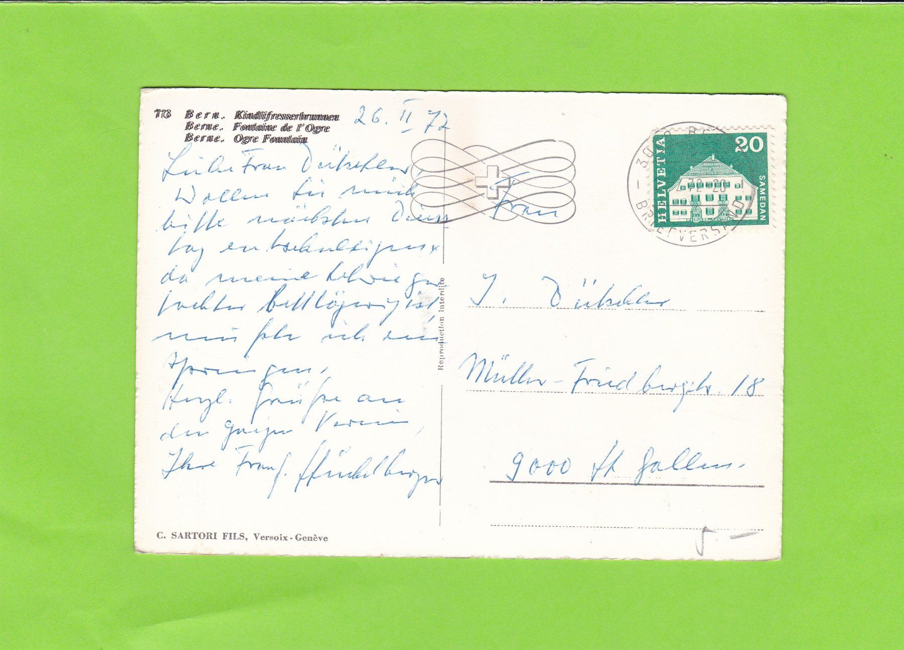 Cartoline postali: Bern-Kindlifresserbrunnen-belebt – Usato da St. Peterzell venduto da neckertal 1