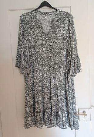A-Linienkleid olivgrün / weiss 100% Viskose Gr. L