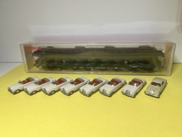 Fleischmann Autotransporter mit 8 Wiking Mercedes in HO Glei