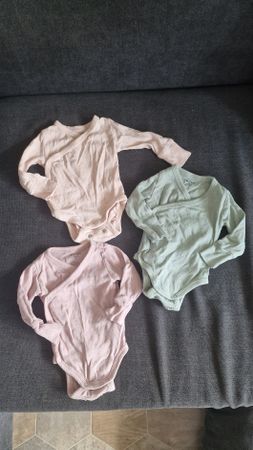 Baby Bodysuits Long Sleeve Set of 3 Pink Green Size 60