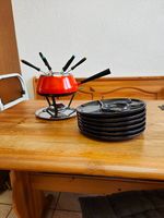 Fondue Chinoise-Set komplett  Retro rot mit Gabeln & Tellern