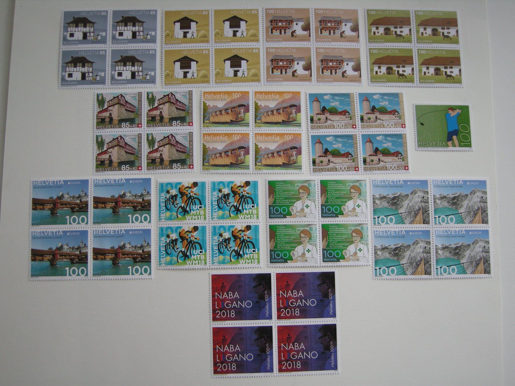 Tous les timbres: 2018 EMISSION 2, 4er BLOCKS POSTFRISCH, FRANKATUR, postpreis – D'occasion à Rüti ZH par jupi1945 1