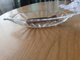 Glass ice cream bowl with tongs good condition