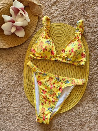 Bikini Blumen Gelb strukturiert S – Gratis Versand