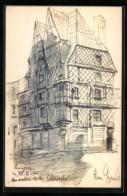 Cartoline postali: Handgemalt: Angers, Aux ombre de la Cath – Usato da Berlin venduto da bartko-reher