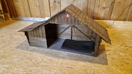XXL Rustikale Krippe, Holz, Stall, mit Licht, 98cmx50cmx38cm