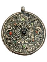 Ancien pendentif mandala tibétain filigrane en argent