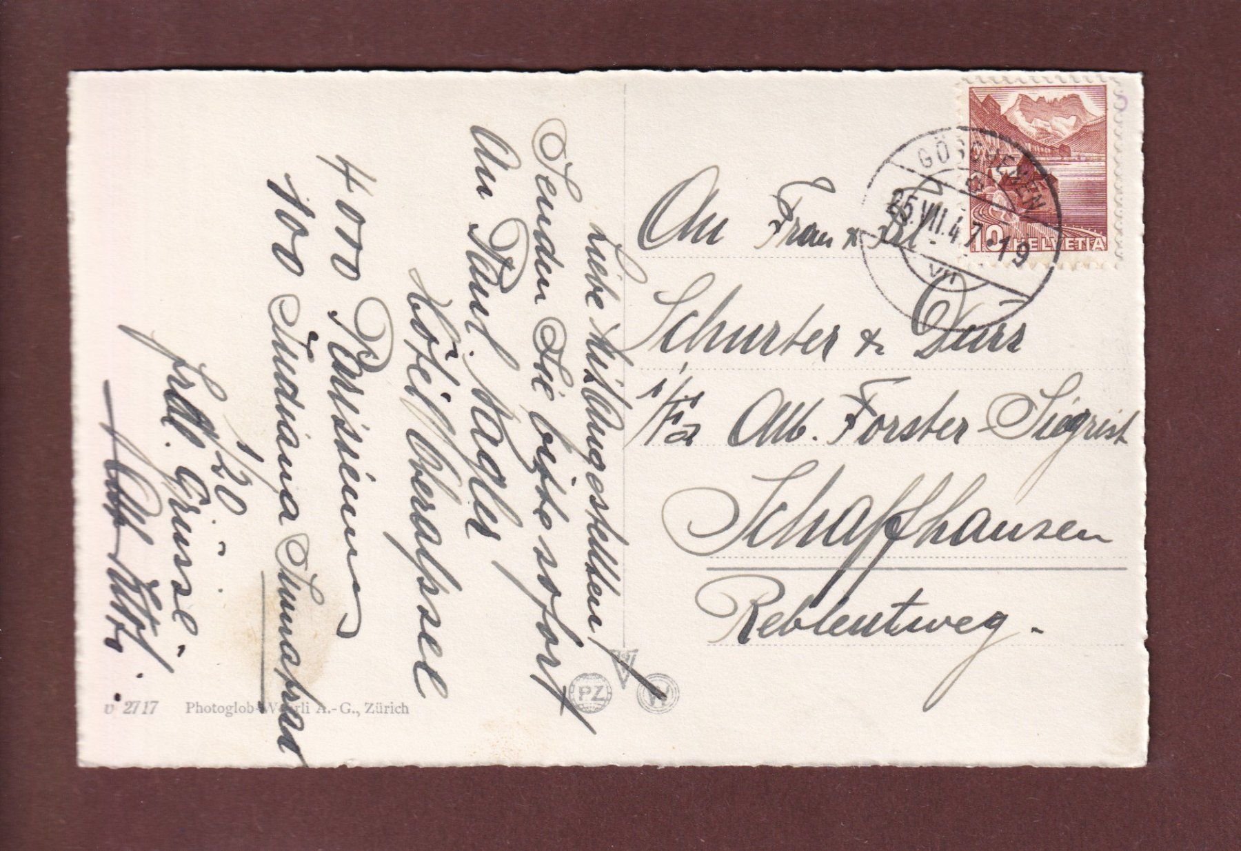 Cartoline postali: OBERALPSEE - Hotel - 1947 – Usato da Pully venduto da nicecards 1