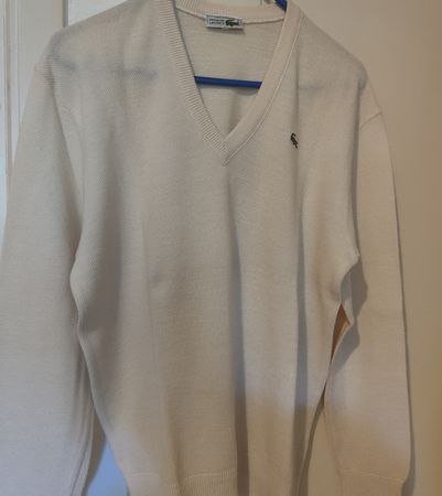 Pull Lacoste vintage, colle en V, 60% laine. Neuf.Taille 5,L