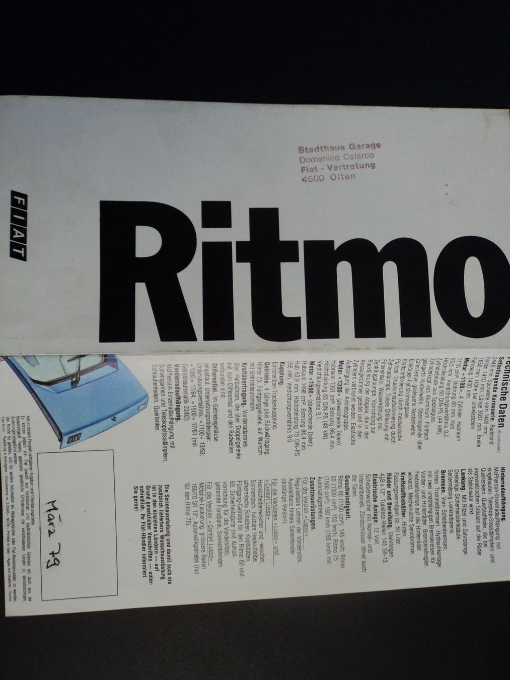 Fiat Documenti: Prospekt Fiat Ritmo 1979 – Usato da Schwarzenburg venduto da modelCARama 3