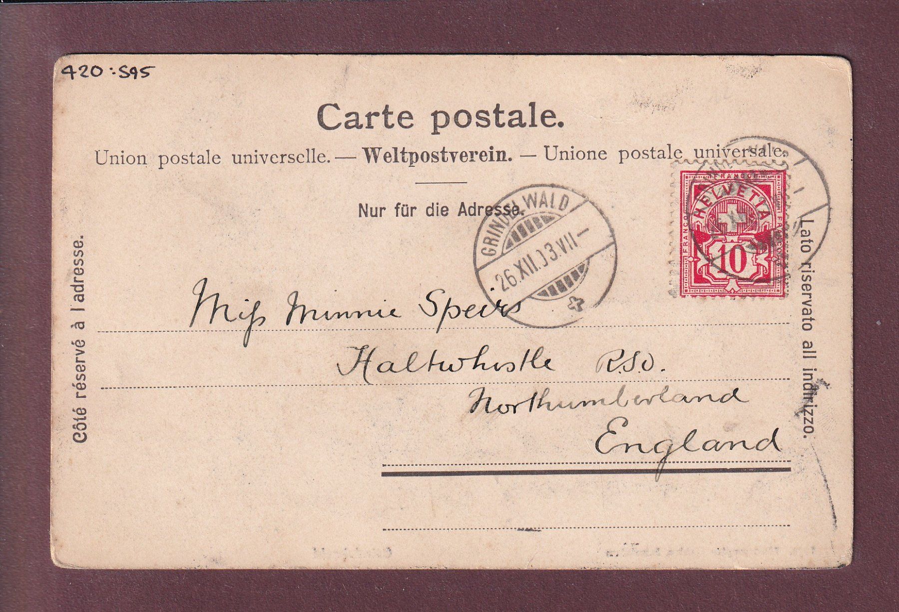 Cartoline postali: GRINDELWALD - Teil mit Wetterhorn - 1903 – Usato da Pully venduto da nicecards 1