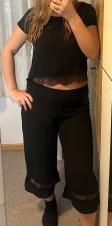 Schwarzes Strand Set mit Spitzendetails Gr. L& Top Hose