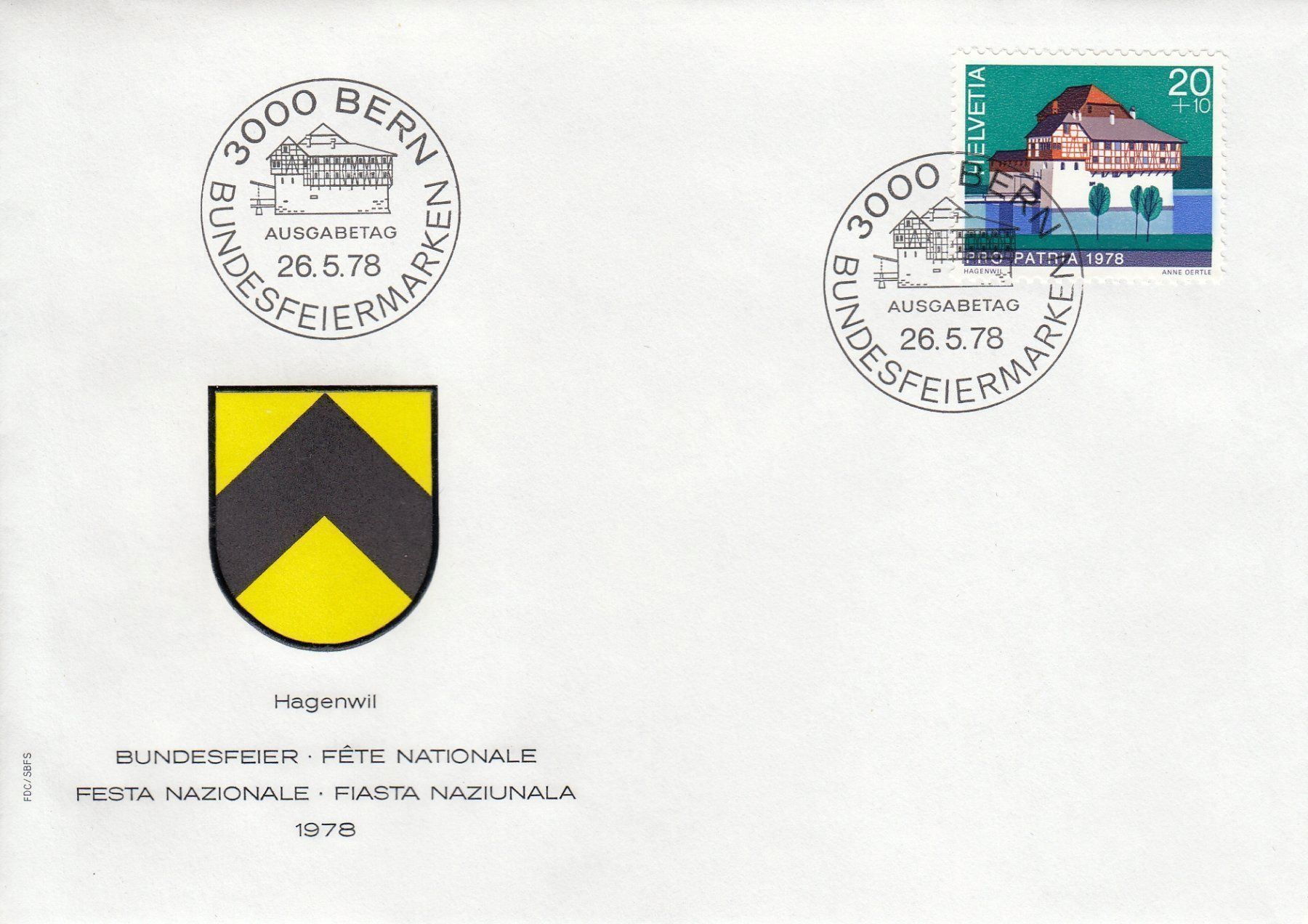 Tutti i francobolli: Pro Patria 1978 4 FDC – Usato da Spreitenbach venduto da Mustang_1105