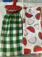 Summer Kitchen Towels Set Green White Watermelon Decor