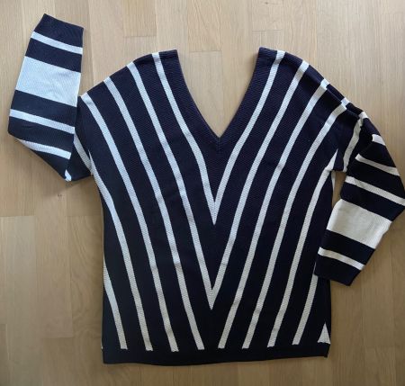 KOOKAI Pull maille rayé marine/blanc col V t.L