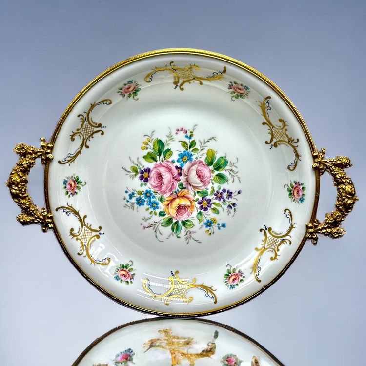 Plateau Ovale En Porcelaine DP Style Victorien - Floral Brisé Sauvage Avec Bronze Ormolu (25cm)