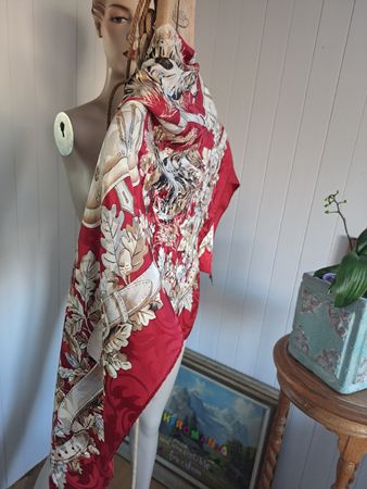 Foulard Seide Tuch Schal Carré 80s Vintage Jacquard Jagd