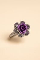 Bague Argent Rose Violette Strass ajustable