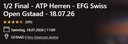 2x Billets Swiss Open Gstaad Samedi 18.07.2026 - Tribune E2