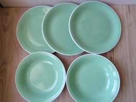 RÖSSLER GRÜN 5 TELLER MIT FEHLER ORIGINAL 60ER
