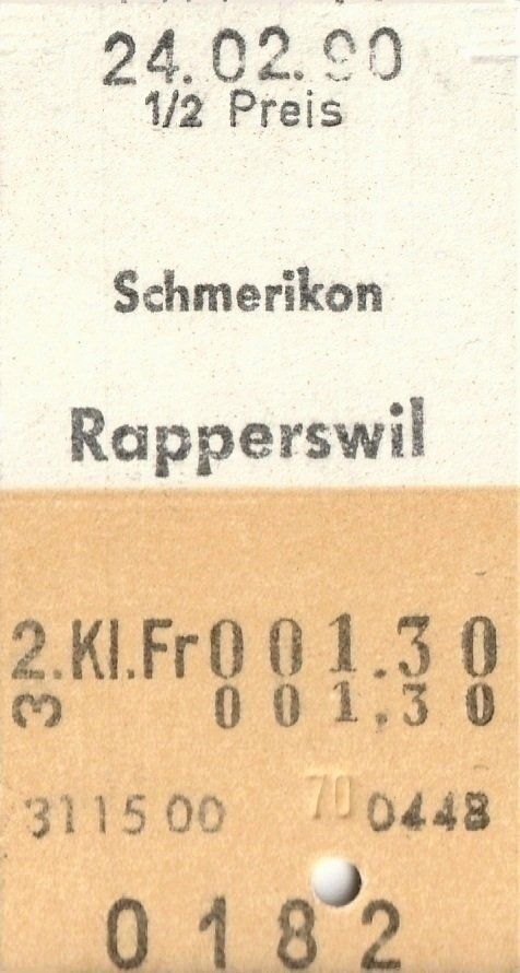 Billets: SBB Karton-Billett, Schmerikon - Rapperswil – D'occasion à zürich par parts5060