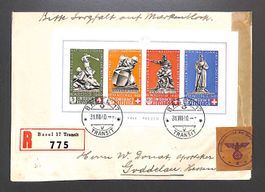 1940 Pro Patria Bundesfeierblock Einschreiben Zensur BASEL