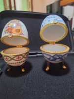 Lot de 2 boîtes à bijoux ovales en porcelaine, avec pieds et
