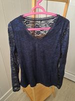 Damen Langarmshirt Gr. L dunkelblau Spitze