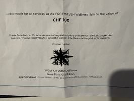 Gutschein Wellness-Therme Fortyseven Wert 100 Franken
