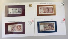 (2119) 144 Banknoten aller Nationen, ungefaltet neu, in Box