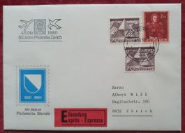 Brief, Doppelprägung Nr, 251.DP1, 50 Jahre Philatelie Zürich