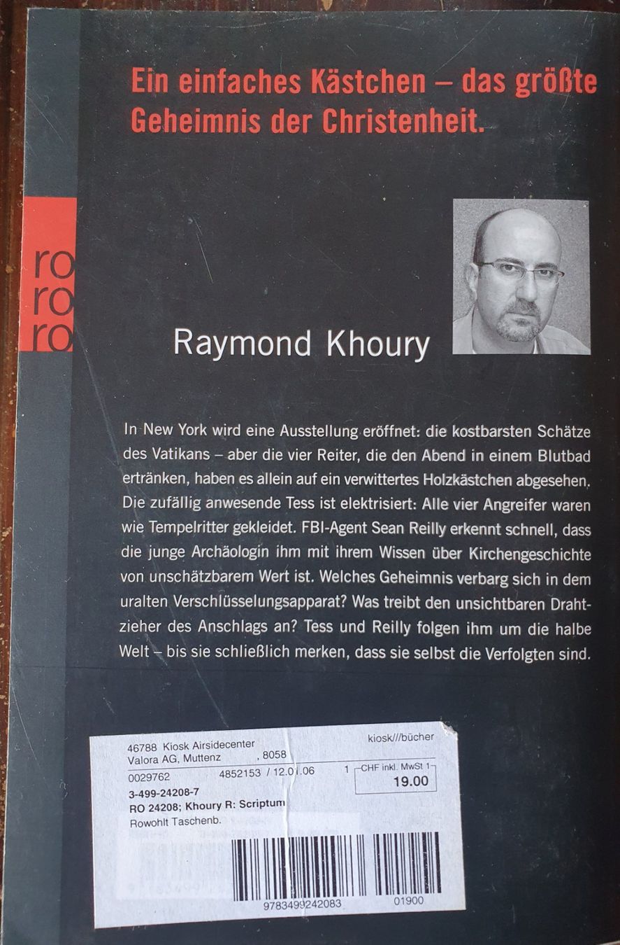 Livres: Raymond Khoury: "Scriptum" - Thriller - Taschenbuch – D'occasion à Valangin par Kbleuer 1