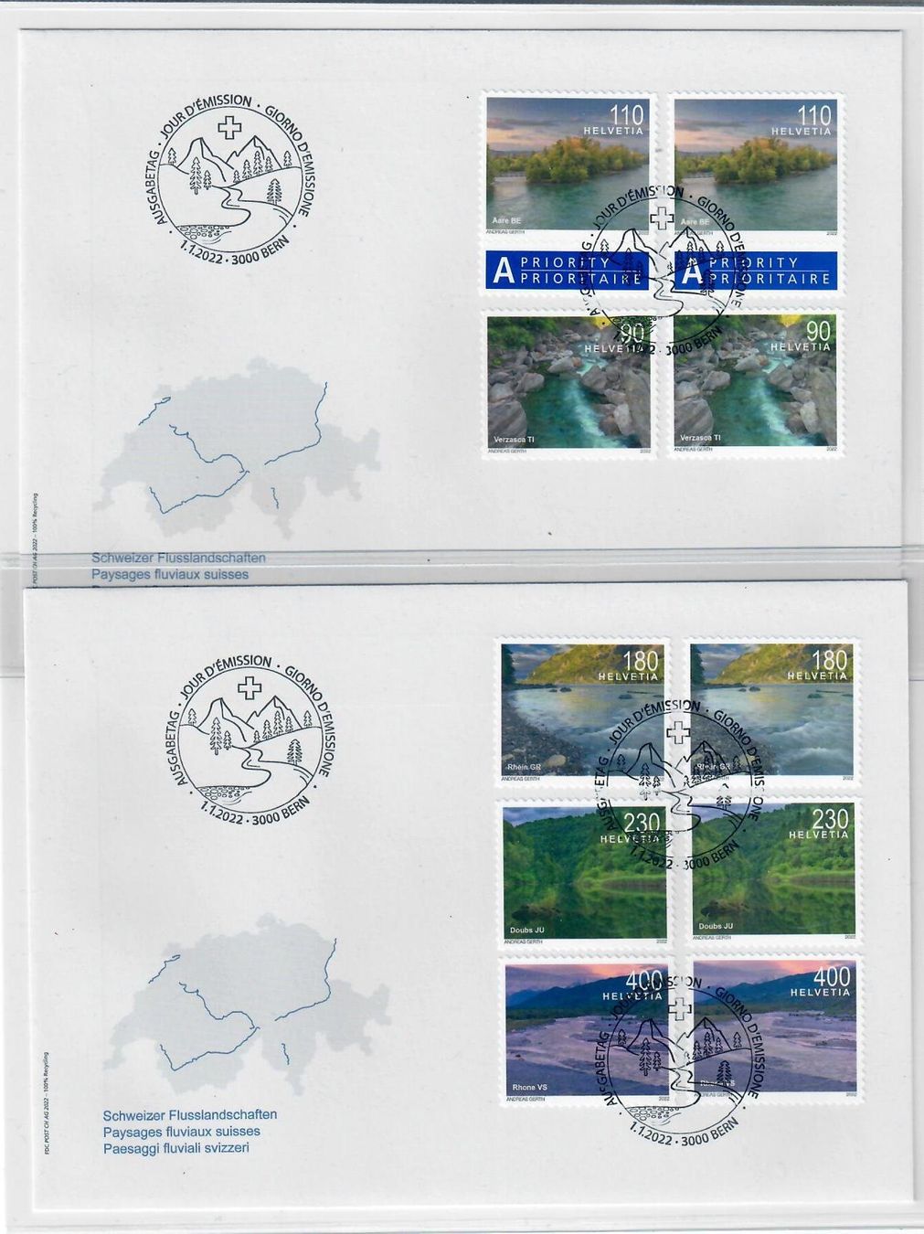 Tutti i francobolli: Flusslandschaften 2022 Combo FDC – Usato da Utzigen venduto da a8b9c0
