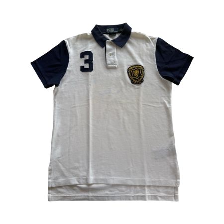 Polo Ralph Lauren blanc / bleu marine – N°3 & écusson – Tail