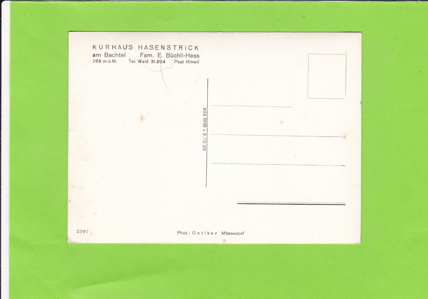 Cartoline postali: Kurhaus Hasenstrick – Usato da St. Peterzell venduto da neckertal 1