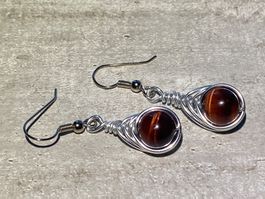 handmade wire wrap Ohrringe - natürliches rotes Tigerauge