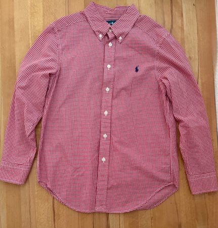 Ralph Lauren Langarm-Hemd, Gr. M (10-12J), rot/weiss kariert