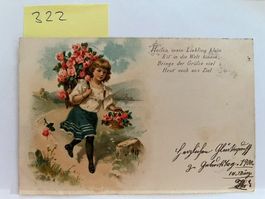 Postkarte mit Blumenmädchen und Gedicht von 1900