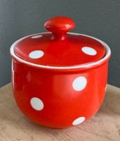Alte Zuckerdose KAHLA rot weiss gepunktet Punkte 12.5cm