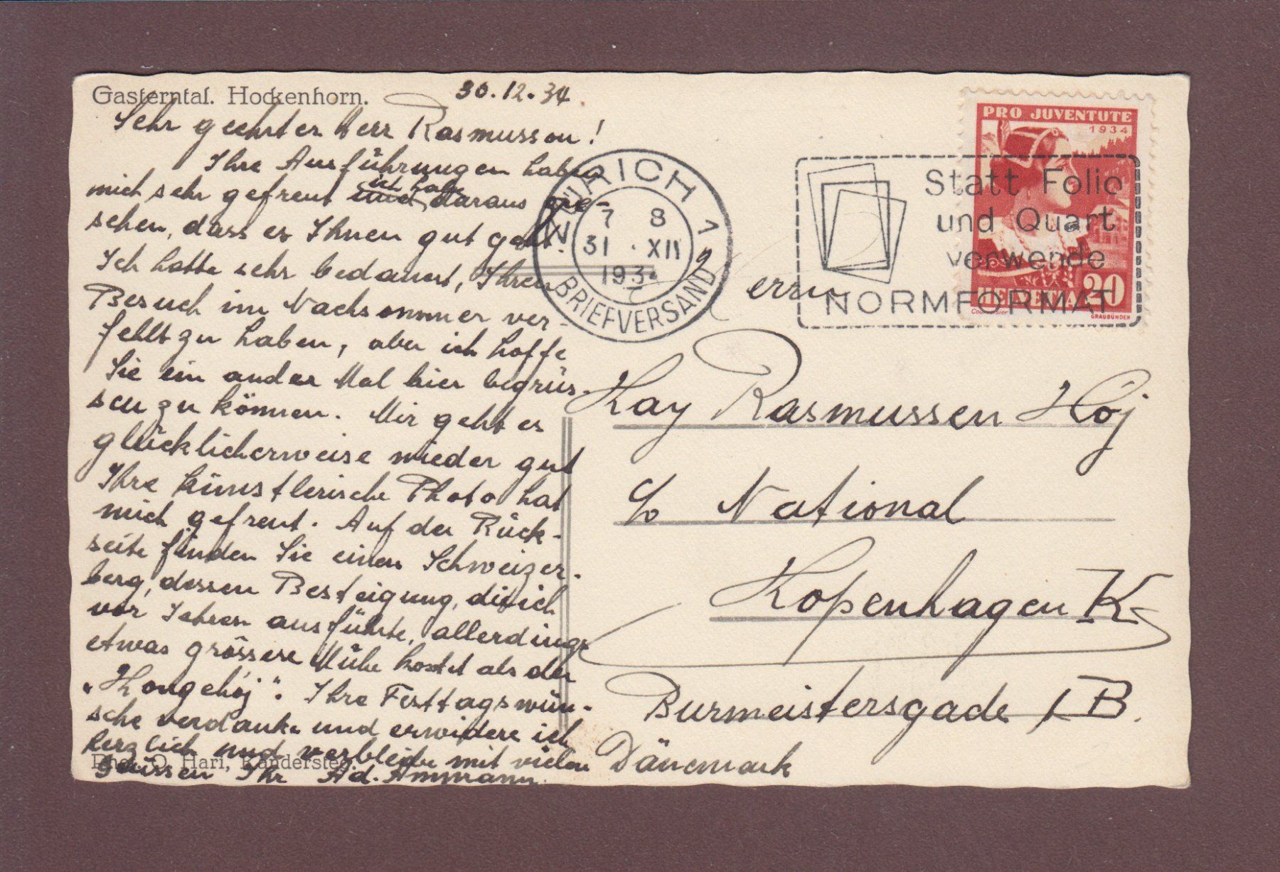 Cartoline postali: GASTERNTAL - Hockenhorn - 1934 – Usato da Pully venduto da nicecards 1