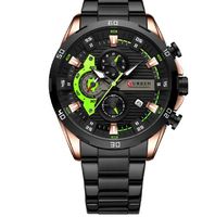 ⌚ Herrenuhr Quarzuhr Schwarz/Grün/Roségold Edelstahl NEU