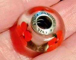Pandora Charm red Poppy, rote Mohn Murano Glas