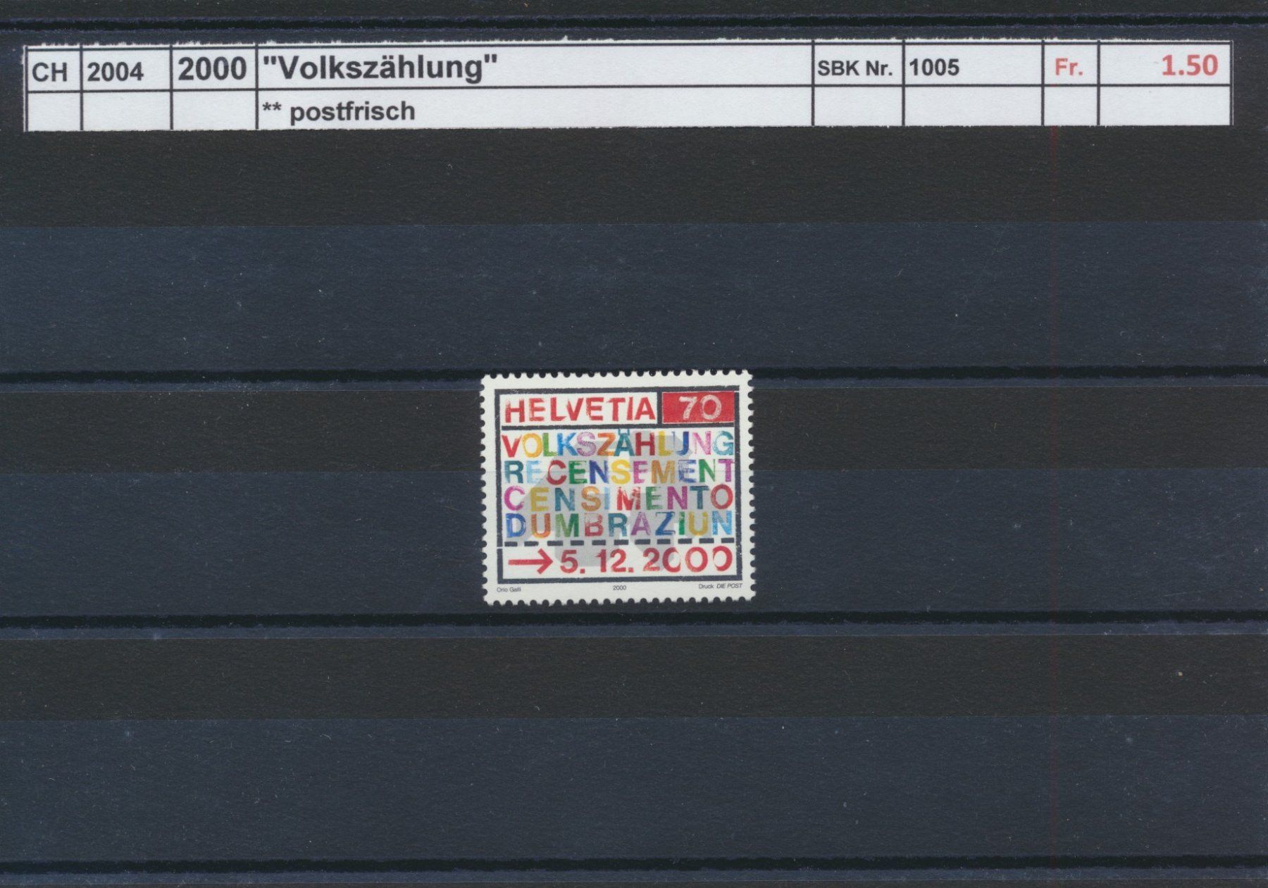 Tous les timbres: 2000 "Volkszählung", ** postfrisch – Neuf (Voir description) à Winterthur par Zupogeru