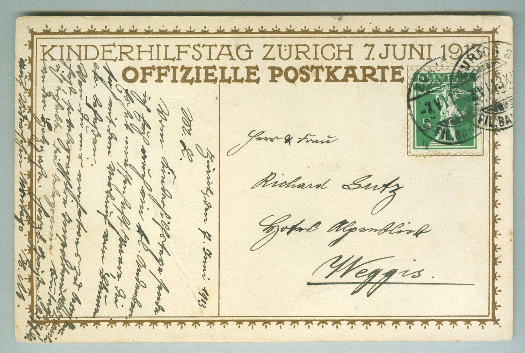 Cartoline postali: 1913 Schweiz AK Kt ZH – Usato da Zürich venduto da yago-rot 1