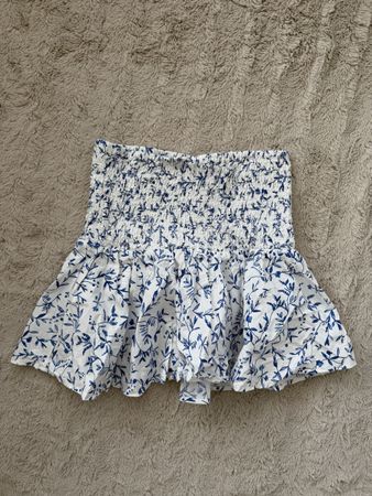 Rock Blumenmuster Blau Weiss Smocked Bund Grösse M guter Zus
